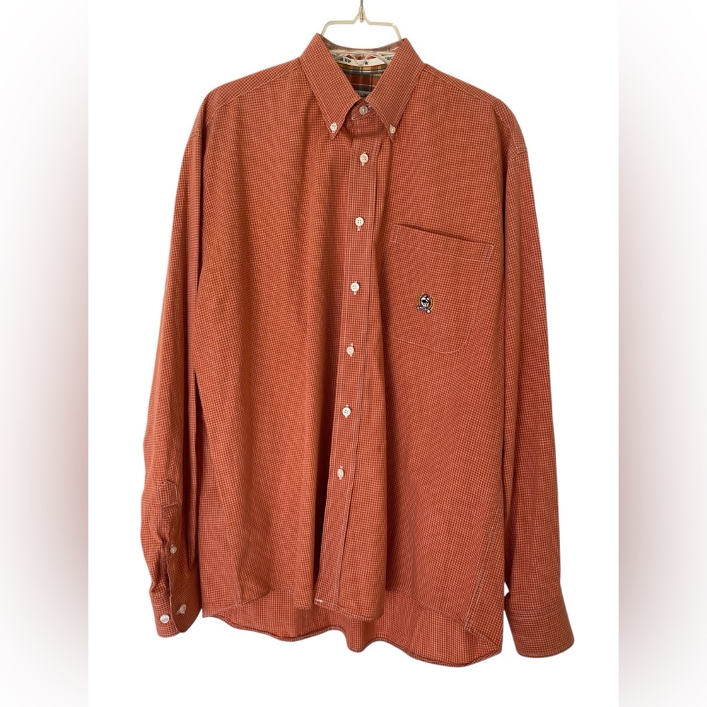 Cinch Orange Check Button Up Long Sleeve Shirt Size Medium Western Roper Cowboy
